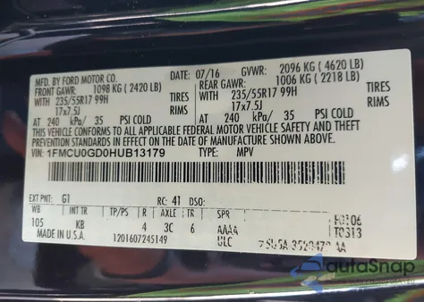 2017 Ford Escape Se from USA, damaged, VIN 1FMCU0GD0HUB13179